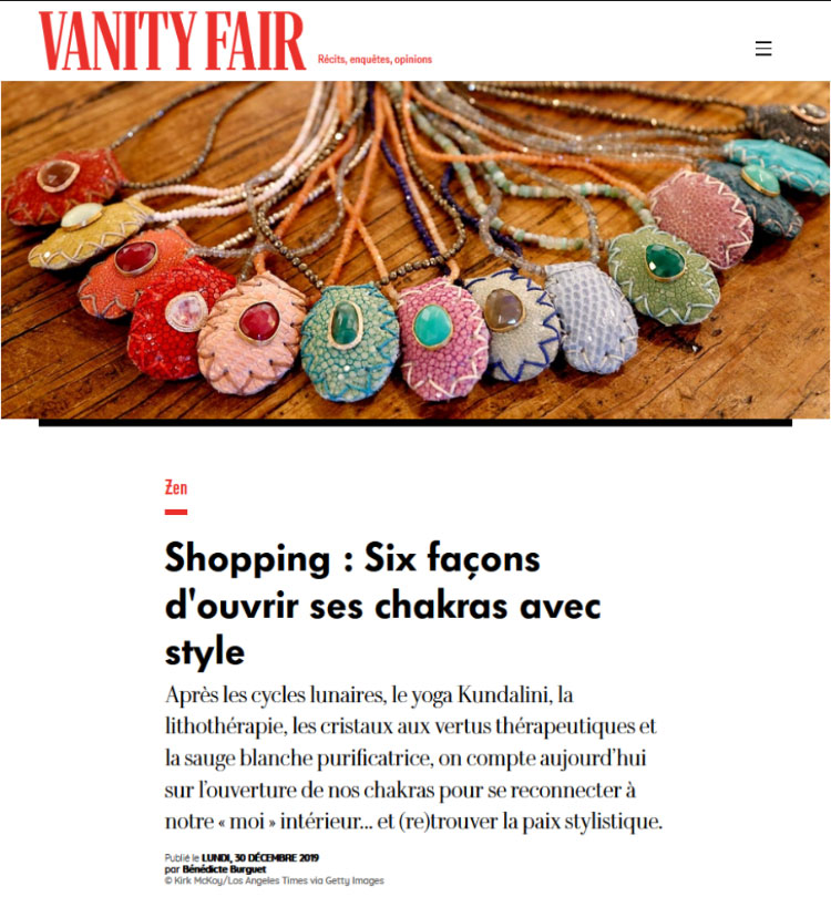 Vanity Fair - Front page of the article "Shopping: Six ways to open your chakras in style"