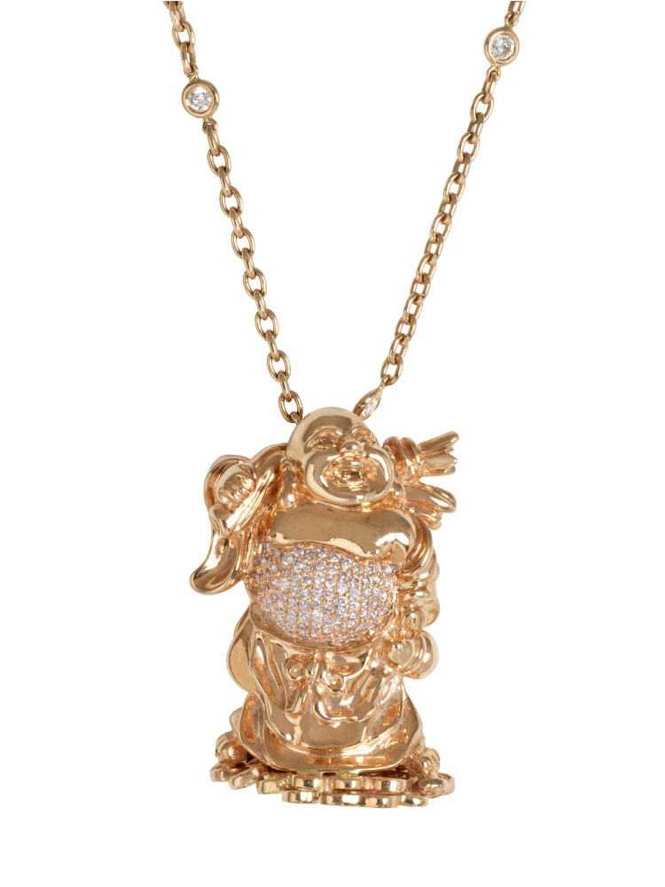 Happy Mini Buddha necklace in 24g gold and diamonds
