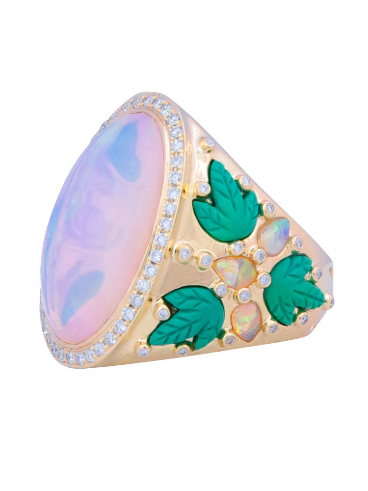 Hope Ring: Yellow gold,White opal, Yellow opal, Turquoise and Diamond