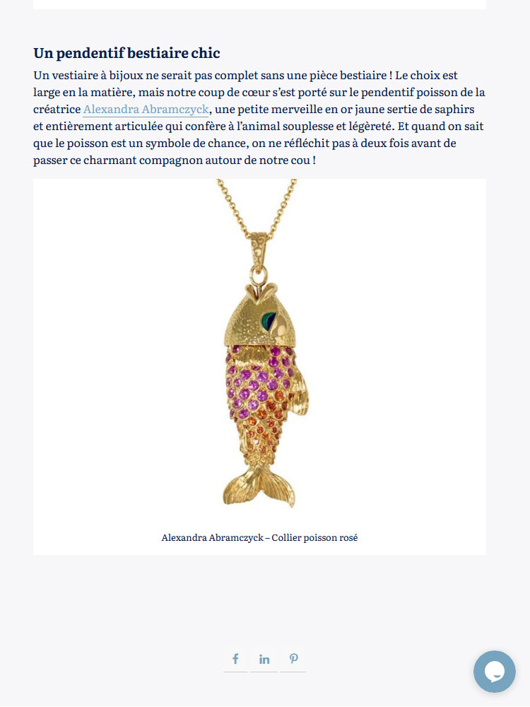A chic bestiary pendant: Pink fish necklace by Alexandra Abramczyk on TheEyeOfJewelry.com