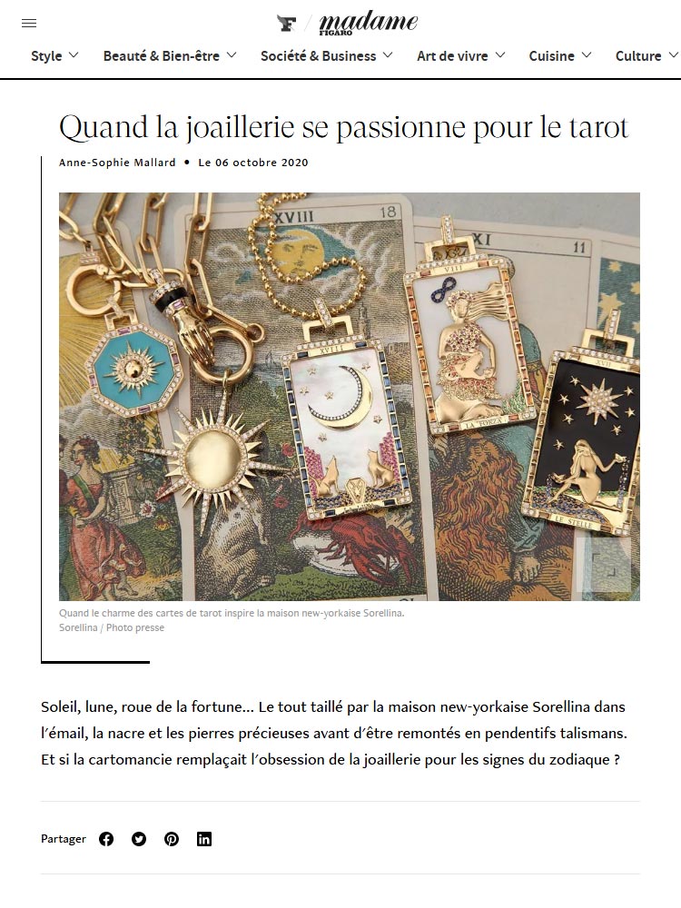 Quand la joaillerie se passionne pour le tarot : Parution d'Anne-Sophie Mallard sur le site Madame Figaro