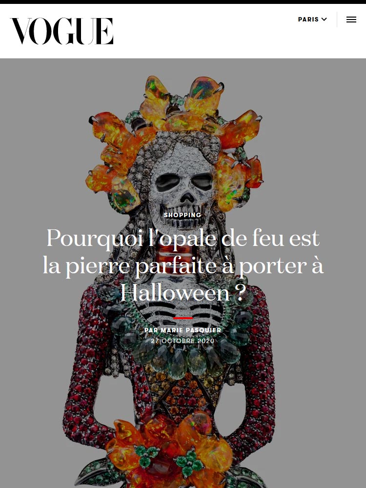 Couverture de la parution "Pourquoi l'opale de feu est la pierre parfaite à porter à Halloween ?" sur Vogue.fr