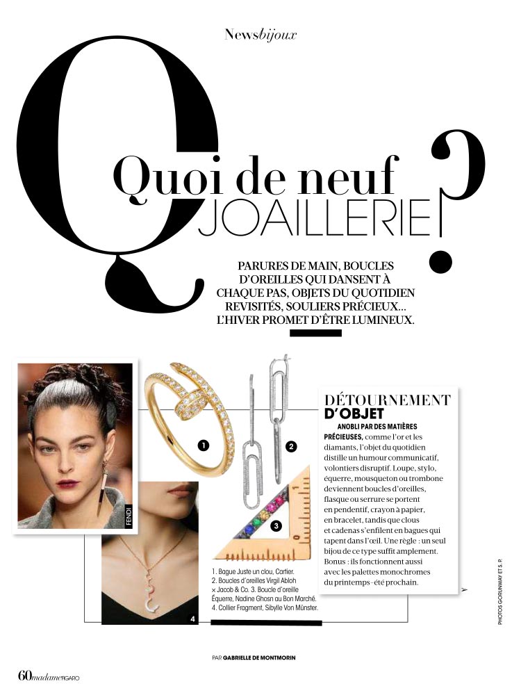 What's new in jewelry, page 60 of the Madame Figaro magazine