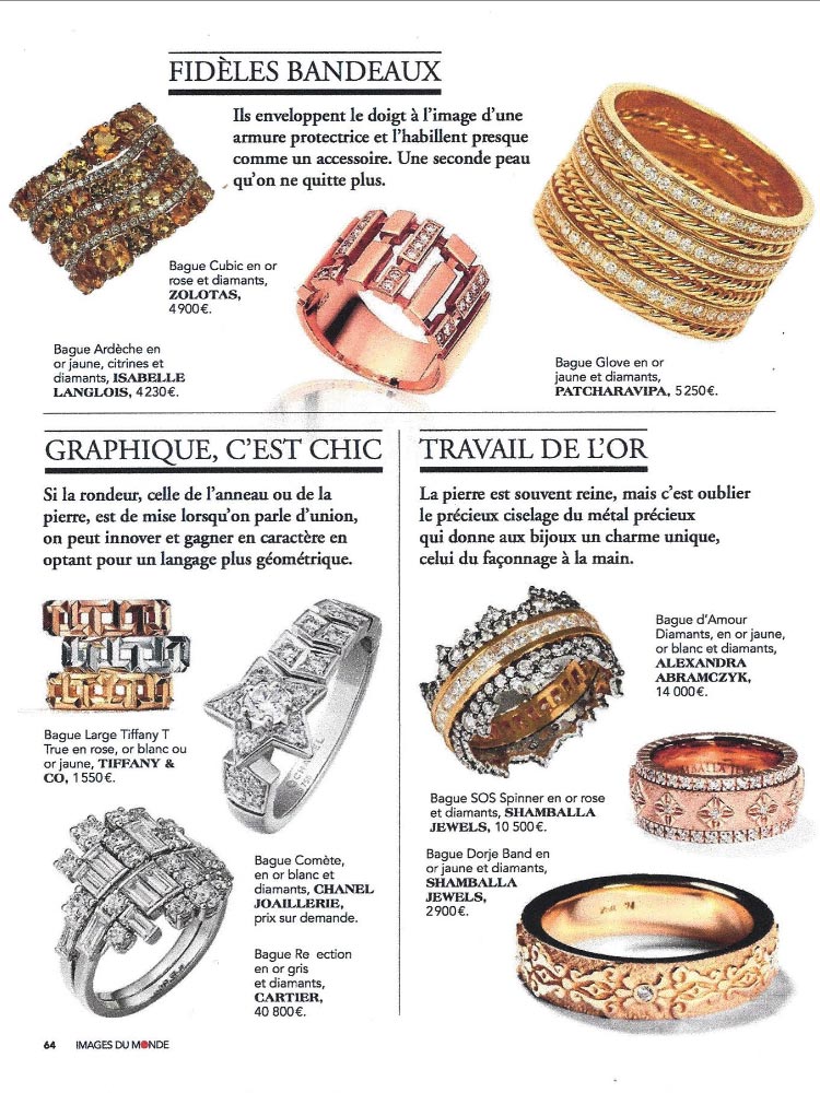 Selection of the most beautiful rings in the world of 2020 by the magazine Point de vue Images du monde Special Wedding (Page 64) of February 2020