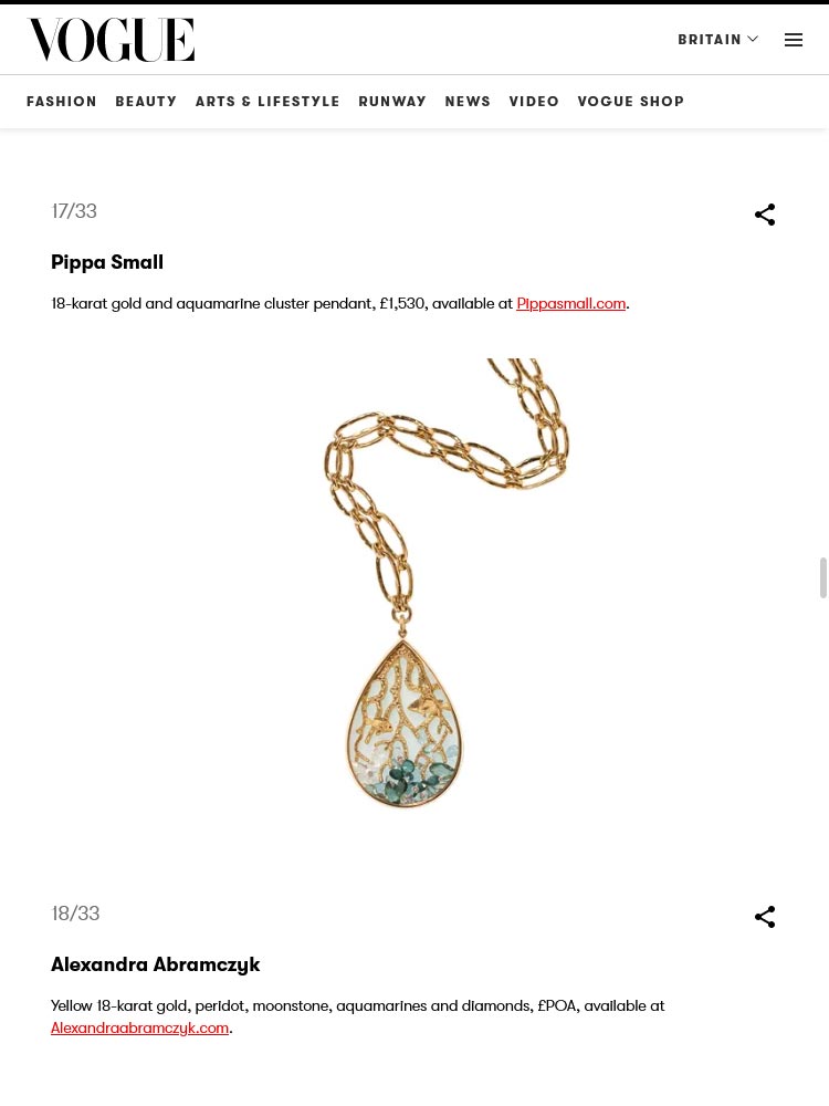 "33 pièces de bijoux en aigue-marine qui soulagent instantanément": collier Secret Glass Fishes par Alexandra Abramczyk
