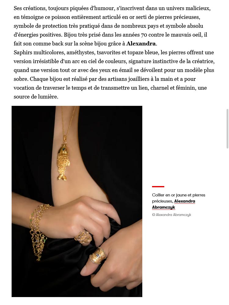 Parution "Poisson d'avril : ce bijou précieux contre le mauvais oeil est le plus cool du moment" sur Vogue.fr
