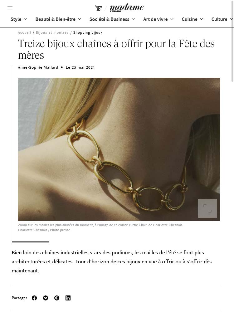 Couverture de la publication "Treize bijoux solaires aux maillons forts" sur Madame.LeFigaro.fr