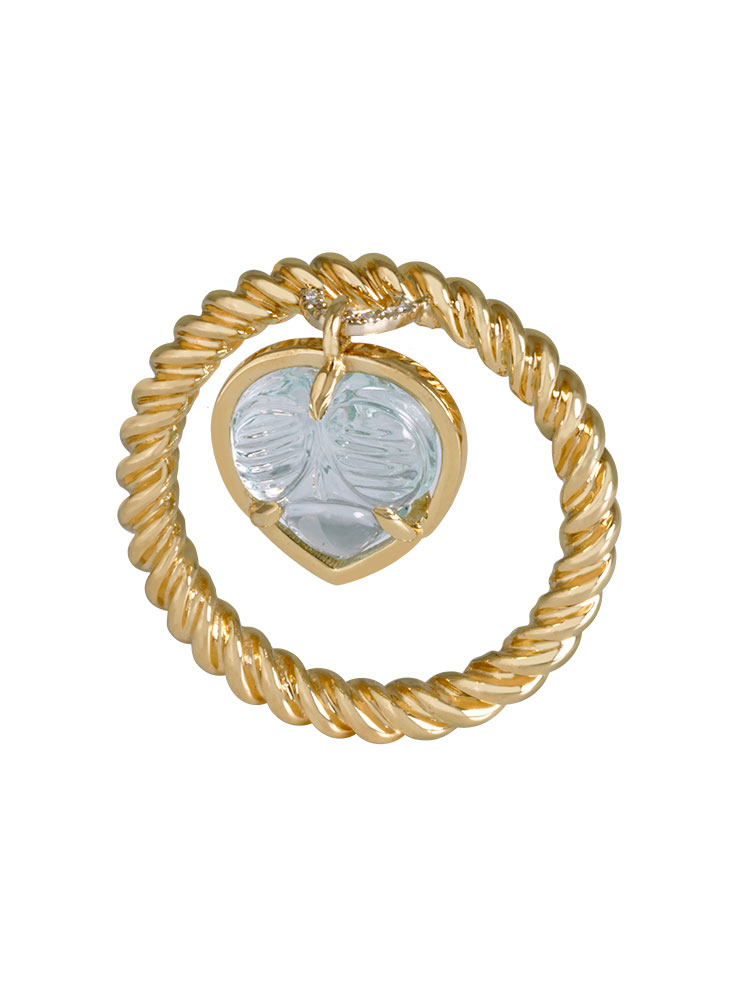 Z'amourette twisted ring in yellow gold with engraved aquamarine