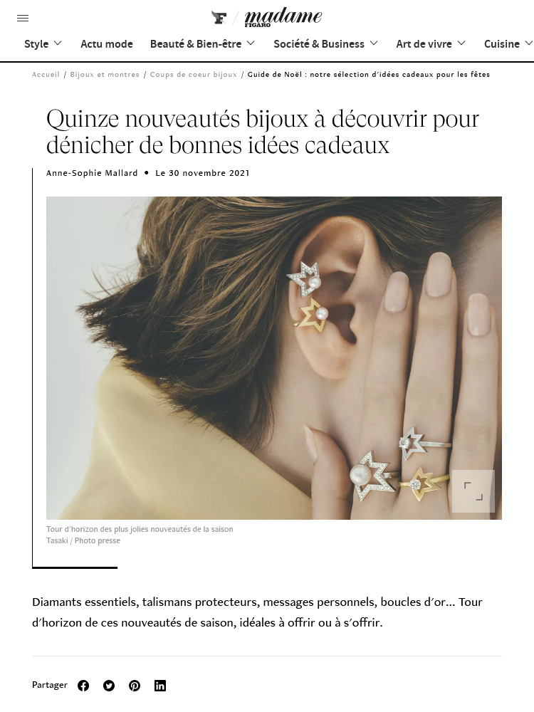 Edito de l'article "Quinze nouveautés bijoux à découvrir pour dénicher de bonnes idées cadeaux" d'Anne-Sophie Mallard sur Madame.LeFigaro.fr