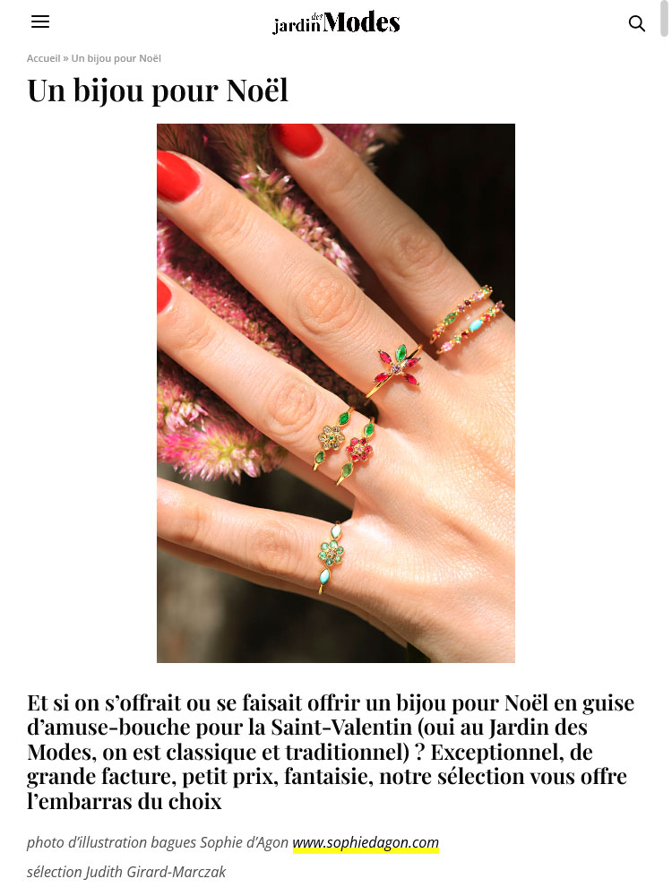 Edito of the article "A jewel for Christmas" of the site Jardin des Modes