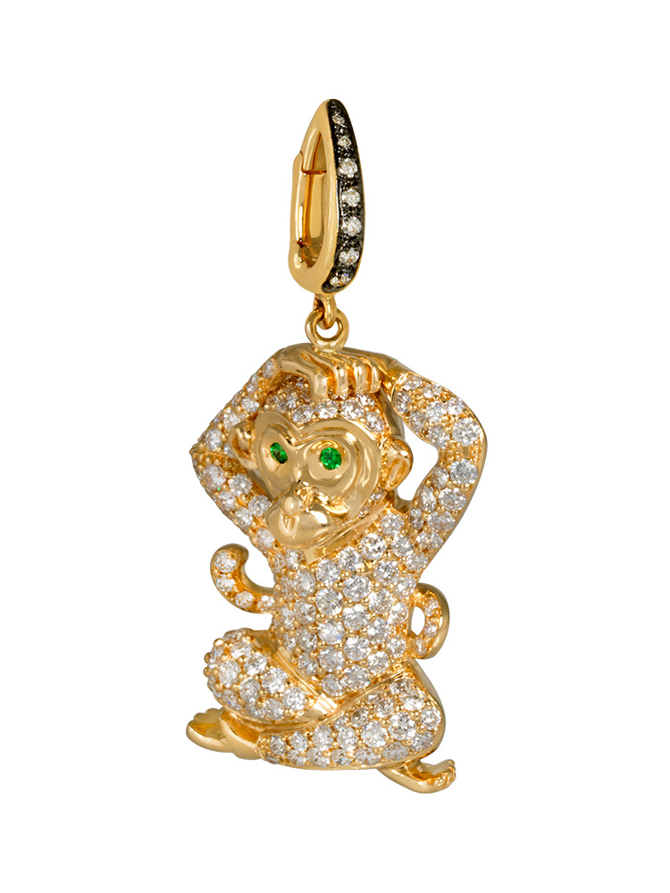 By Alexandra Abramczyk: Zodiac Monkey Charm in yellow gold, tsavorites and diamonds