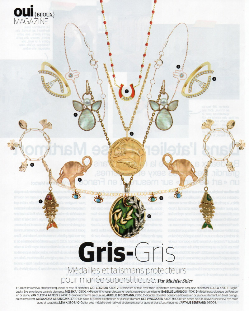 Page Bijoux du Oui Mag #109 "Gris-gris : Médailles et talismans protecteurs pour mariée superstitieuse"