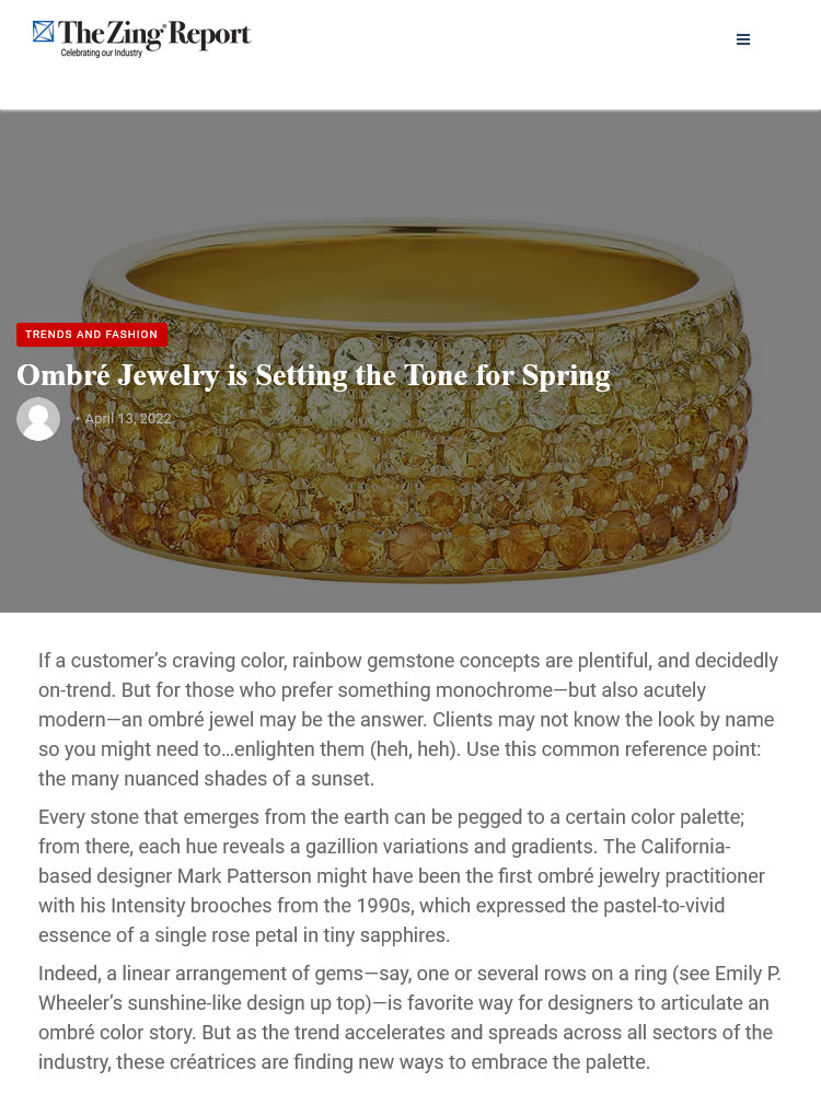 Une de l'article "Les bijoux ombrés donnent le ton pour le printemps" par Amy Elliott