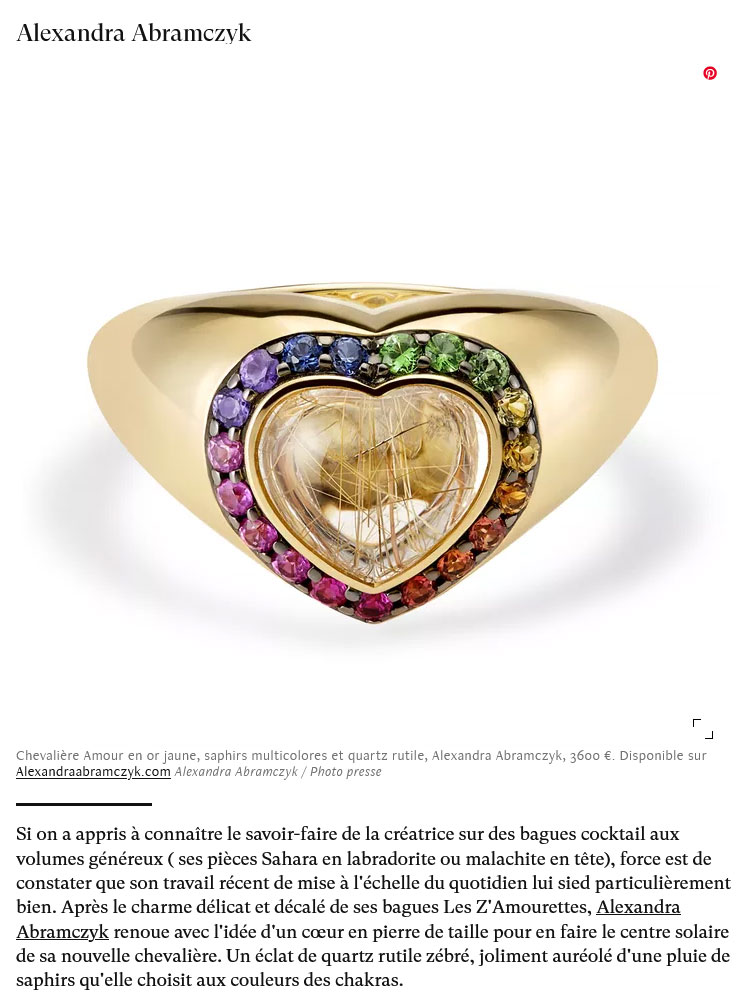 "Our five favorite jewels of the moment" : Chevalière Amour in yellow gold by Alexandra Abramczyk" on Madame.LeFigaro.fr