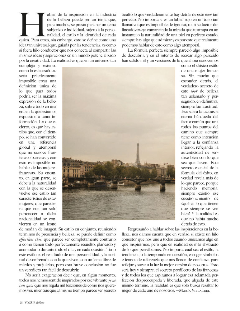 "Paris dans l'âme", article de Marianne Villarel (Vogue Belleza - Mexico, October 2022)