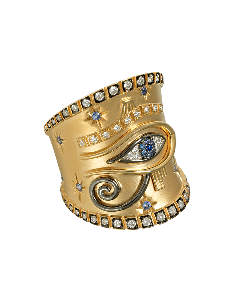 Bague Œil d'Horus d'Alexandra Rosier : bague sertie de saphirs bleus et diamants sur or jaune