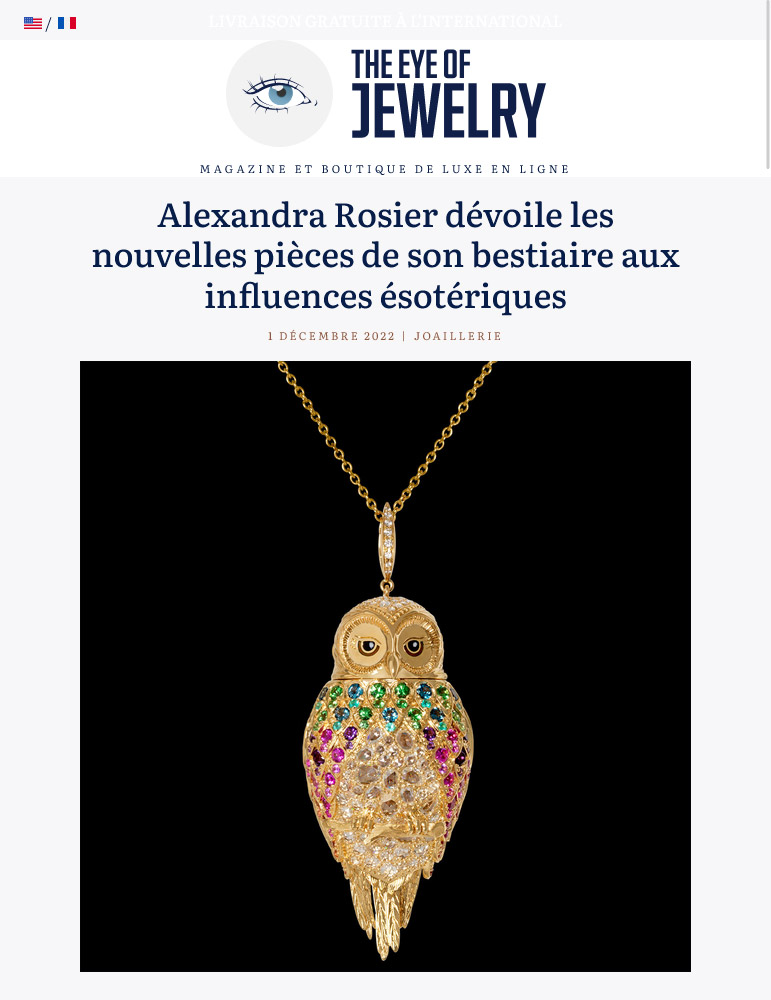 "Alexandra Rosier dévoile les nouvelles pièces de son bestiaire aux influences ésotériques", une parution de theeyeofjewelry.com